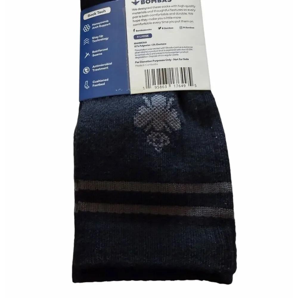 Bombas Men’s XL Performance Crew Sock Bundle 3 Pair Black Athletic NIP